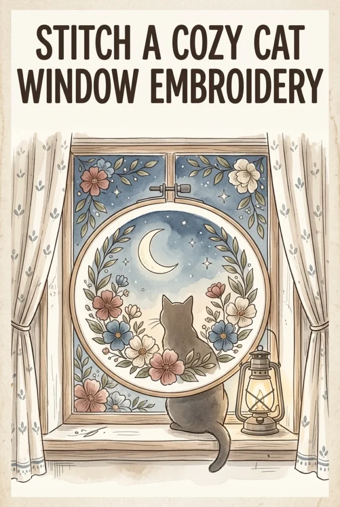 Cozy Cat on Windowsill Embroidery Pattern—Free PDF Download