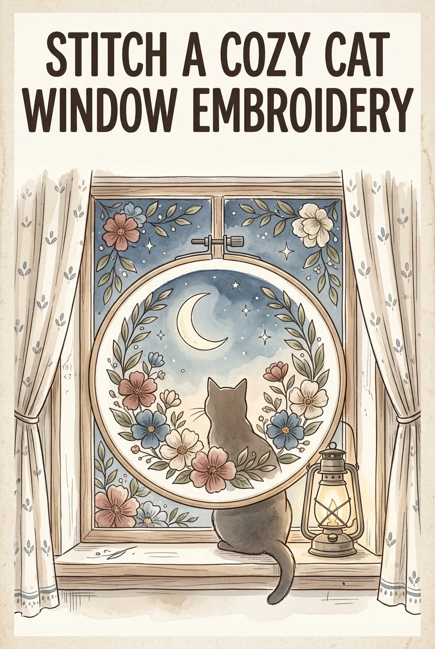 Cozy Cat on Windowsill Embroidery Pattern—Free PDF Download