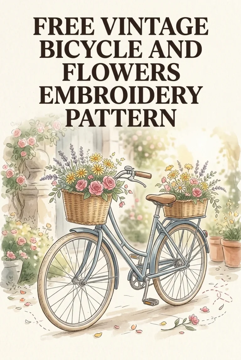 Download This Sweet Bicycle-and-Flowers Embroidery Pattern Free PDF