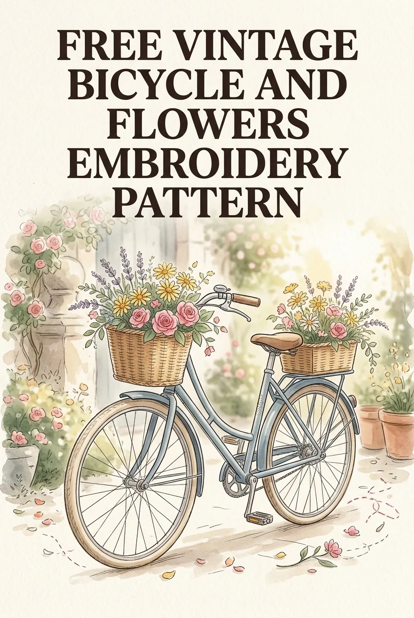Download This Sweet Bicycle-and-Flowers Embroidery Pattern Free PDF
