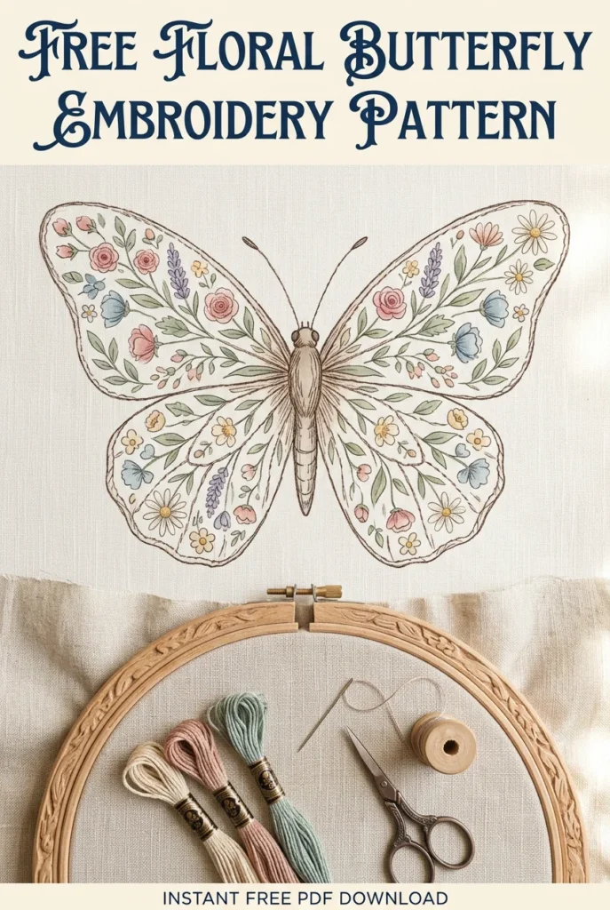 Free Floral Butterfly Embroidery Pattern PDF Download