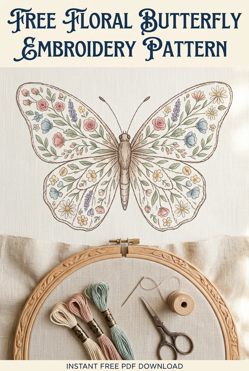 Free Floral Butterfly Embroidery Pattern PDF Download